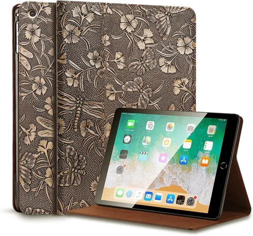 Miniatura 13 de Gexmil Funda para iPad de 9ª/8ª/7ª generación (2021/2020/2019), funda de cuero genuino de 10.2 pulgadas, funda de piel de vaca con función
