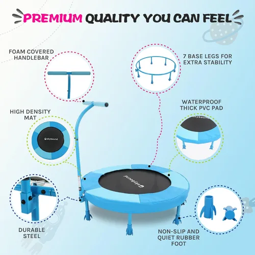Miniatura 2 de SkyBound Trampolín interior de 36 pulgadas para niños – Trampolín interior para niños con mango – Trampolín para niños pequeños con tubo de acero