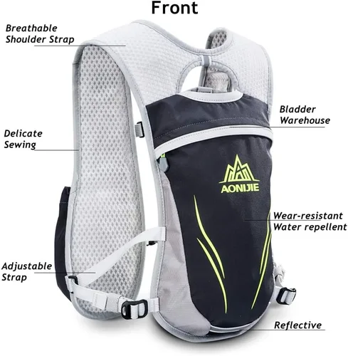 Miniatura 2 de AONIJIE Hydration Vest Pack Backpack 5L 5.5L Marathoner Running Vest Race Hydration for Women and Men Trail Run Hiking Jogging Gris