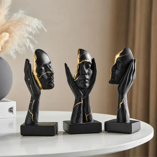 Miniatura 12 de 3 piezas de estatuas de oración de decoración negra, figuras modernas de oración de paz, detalles de decoración de estantes, escultura de arte