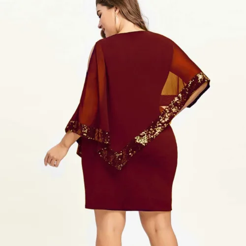 Miniatura 3 de EJUMMP Vestido de dama de honor para mujer, vestido de cóctel con lentejuelas, vestido de fiesta con cuello redondo, vestido de fiesta con hombros