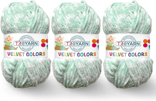 Miniatura 29 de TROYARN Hilo de lana de terciopelo en colores (paquete de 3 madejas) Chenille para manta Amigurumi, hilo para crochet y punto súper voluminoso 3x100
