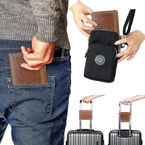 Miniatura 7 de Juego de tarjetero para pasaporte y vacuna, funda con protector transparente de ranura para tarjeta de vacunación, bloqueo RFID de cuero