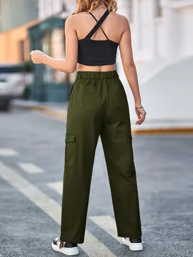 Miniatura 6 de Ailsi Pantalones tácticos de cintura alta para mujer, estilo casual, estilo cargo, holgados, con bolsillos