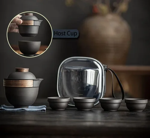 Miniatura 4 de KEYDUACU Juego de té portátil de Gaiwán,Juego de té de viaje,Juego de té chino,Mini tetera de cerámica Gongfu con 4 tazas de té para viajes en casa