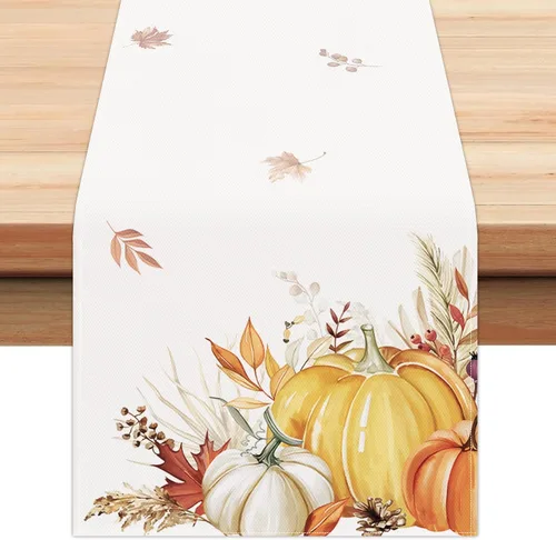 Miniatura 7 de Bonhause Camino de mesa de otoño, calabazas, hojas, flores, 13 x 72 pulgadas, temporada de otoño, Acción de Gracias, cocina, comedor, decoración