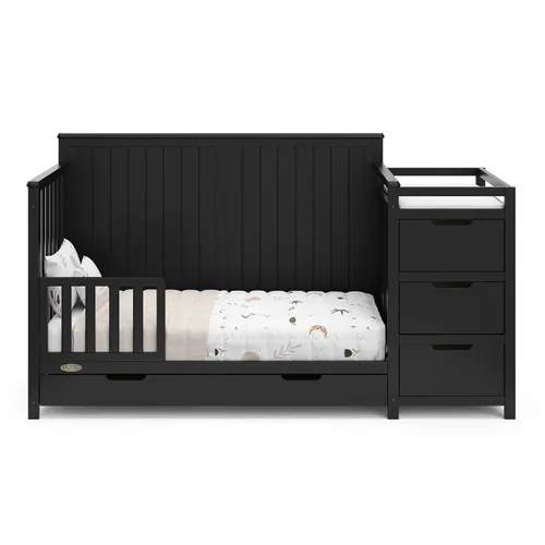Miniatura 13 de Graco Hadley cuna convertible 5 en 1 y cambiador (negro) – Certificado GREENGUARD Gold, se adapta a colchón de cuna estándar, se convierte en cama