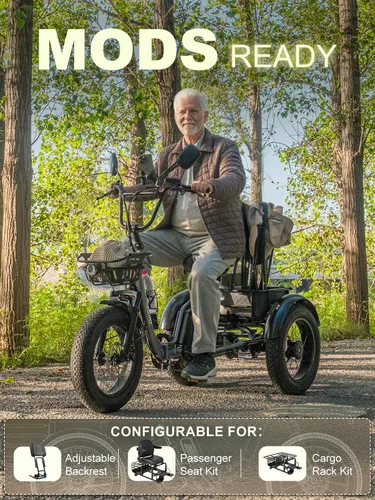 Miniatura 2 de Folding Electric Tricycle for Adults 2 Seater, 20MPH 100 Miles 4" Wide Fat Tire Electric Trike, 3 Wheel Electric Bike 1200W, 48V 20AH Battery