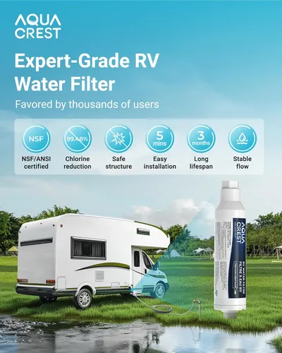 Miniatura 2 de AQUA CREST Filtro de agua para caravana, filtro de agua en línea RV con certificado NSF, reduce el cloro, el mal sabor y el olor, ideal para jardín
