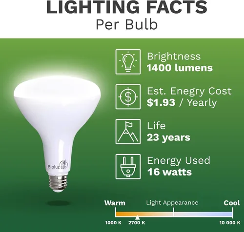 Miniatura 5 de Bioluz Paquete de 4 Bombillas de Luz LED BR40 Más Brillantes - 90 CRI Encendido Instantáneo Blanco Cálido 2700K Bombillas de Luz 16W 1400 Lúmenes