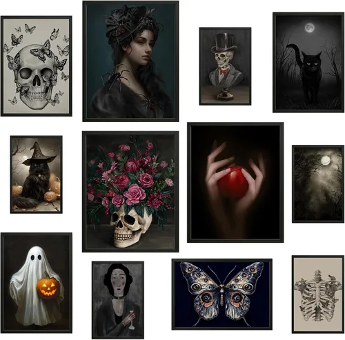 Miniatura 12 de JJY 12 piezas de decoración de pared de Halloween para pósteres artísticos, impresiones góticas victorianas oscuras, decoración del hogar, póster