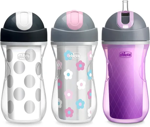 Miniatura 19 de Chicco Taza con tapa abatible y popote de 9oz Taza para niños pequeños con aislamiento y popote de silicona suave Válvula sin derrames Fácil
