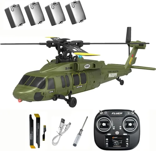 Hanll Black Hawk K200 6CH Simulación Helicóptero RC con motor sin escobillas, flujo óptico y retención de altitud, vuelo invertido de una tecla,
