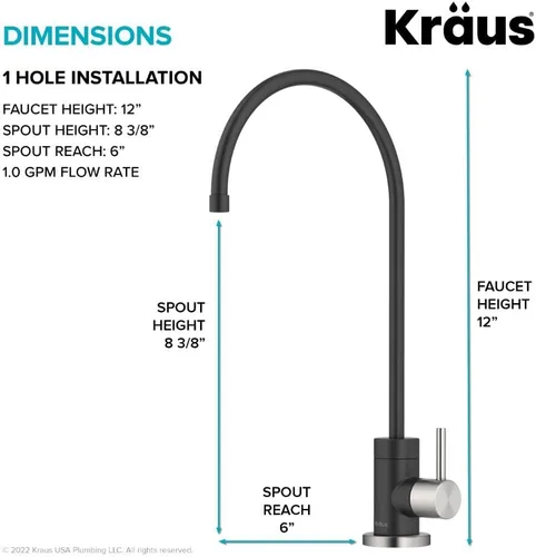 Miniatura 3 de KRAUS® Purita™ Grifo de filtro de agua potable de una sola manija para ósmosis inversa o sistema de filtración de agua en acero inoxidable sin Acero