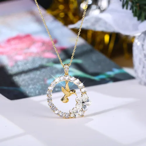 Miniatura 5 de Sllaiss Collar con colgante de colibrí chapado en oro de 18 quilates para mujer collar de animales cristales de Austria regalo de joyería
