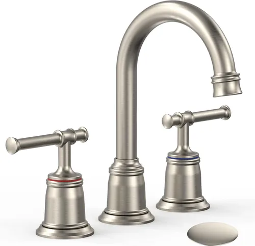 Miniatura 9 de Grifos clásicos de baño para fregadero de 3 agujeros, grifo de baño de 8 pulgadas, grifo de baño de oro cepillado generalizado con drenaje