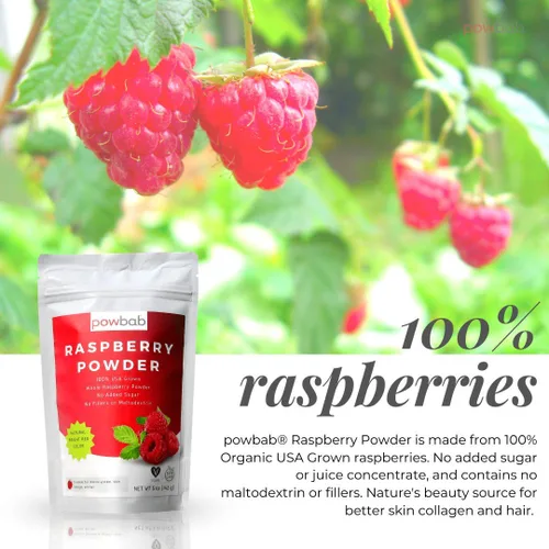 Miniatura 2 de powbab Polvo de frambuesa de frambuesas orgánicas 100% cultivadas en Estados Unidos. Sin azúcar añadido, no liofilizado, sin concentrado de jugo