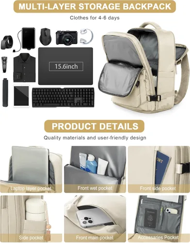 Miniatura 4 de VGCUB Mochila Grande de Viaje de Trabajo y Negocios Equipaje de Mano Aprobado para Vuelo Mochila para Laptop para Mujeres y Hombres Mochila