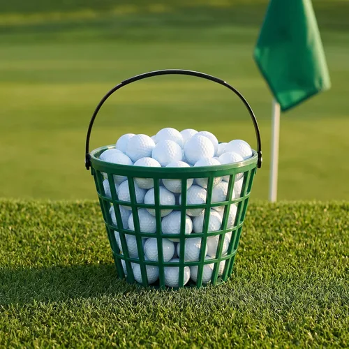 Miniatura 5 de Bekith Paquete de 2 cestas de plástico para pelotas de golf, cubo de pelota de golf con asa, capacidad para 40-50 bolas, color verde