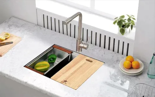 Miniatura 6 de STARSTAR Fregadero de cocina de acero inoxidable 304 de acero inoxidable 304 con rejilla, tabla de cortar, colador con cesta (13 x 15 x 8)