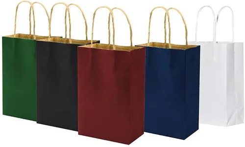 Miniatura 2 de Paquete de 100 bolsas de regalo de papel para manualidades de color marrón y color azul con asas para fiestas de cumpleaños, regalos de Navidad