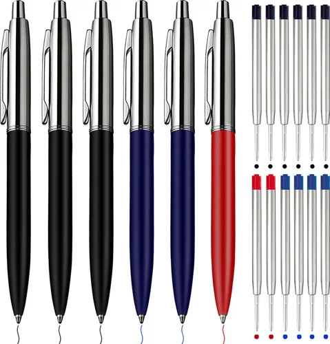 Miniatura 8 de ChaoQ 6 bolígrafos retráctiles de metal, para regalo, negocios, oficina, tinta negra de punta media de 1.0mm, 12 repuestos extra reemplazables