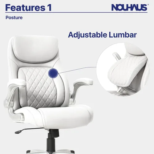 Miniatura 7 de Nouhaus +Posture Silla de oficina ergonómica de piel sintética. Soporte lumbar Click5 con reposabrazos FlipAdjust. Silla ejecutiva moderna y silla