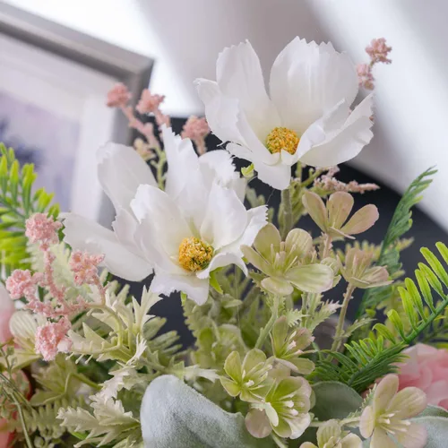 Miniatura 6 de KIRIFLY Flores artificiales falsas en jarrón, centros de mesa de seda de peonía sintética para decoración de mesa de boda (rosa en vidrio)