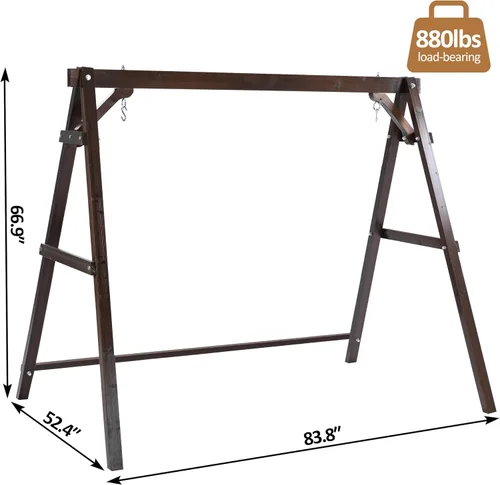 Miniatura 3 de Finnhomy Marco de columpio para porche de 880 libras, soporte estable de madera con tablero de conexión inferior adicional, marco de columpio