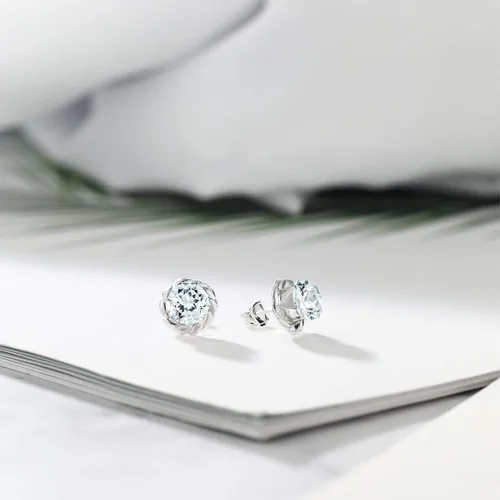 Miniatura 241 de Gem Stone King Aretes de plata de ley 925 de 0.236 in con piedra natal redonda para mujer