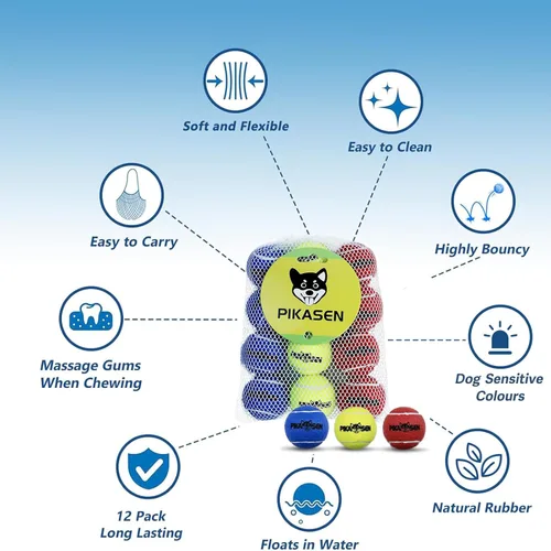 Miniatura 7 de Pelotas de tenis chirriantes para jugar con mascotas en 3 tamaños, pelotas fuertes de primera calidad para perros y cachorros, para entrenar, jugar