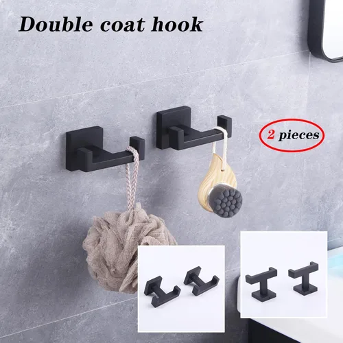 Miniatura 3 de GERZWY Gancho doble para toallas de baño negro mate de acero inoxidable para abrigo/bata para baño, cocina, estilo moderno de hotel, montado