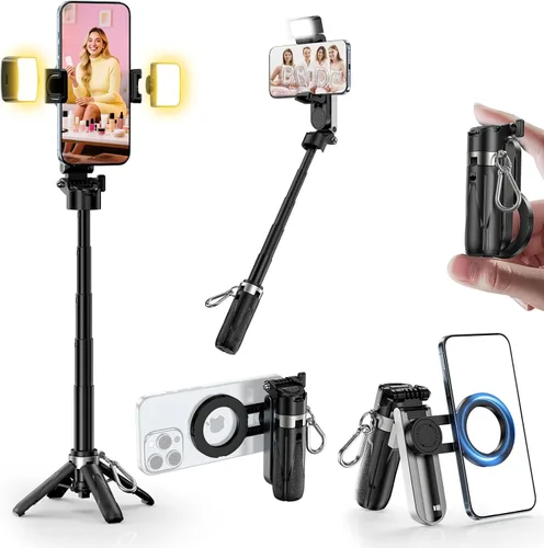 Miniatura 10 de CloudValley Mini trípode magnético para selfie, trípode para teléfono de tamaño de bolsillo 4 en 1 con rotación de 360°, control remoto Bluetooth