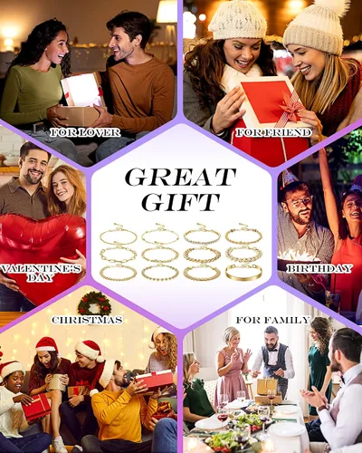 Miniatura 7 de Juego de 12 pulseras de oro delicadas para mujer, ajustables, chapadas en oro de 14 quilates, joyería de oro punk, pulseras de cuentas de moda