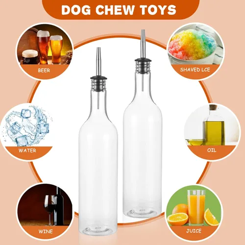 Miniatura 6 de 8 juegos de botellas de plástico de 25 onzas, botellas de jugo de jarabe de cuello largo con vertedor y tapas, recipiente de plástico a prueba