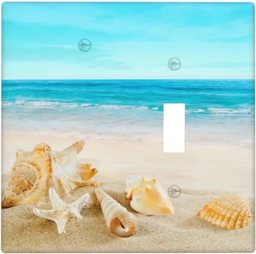 Miniatura 24 de Cubierta para interruptor de luz, diseño de conchas marinas en la playa, placas de pared de 2 bandas, 1 paquete