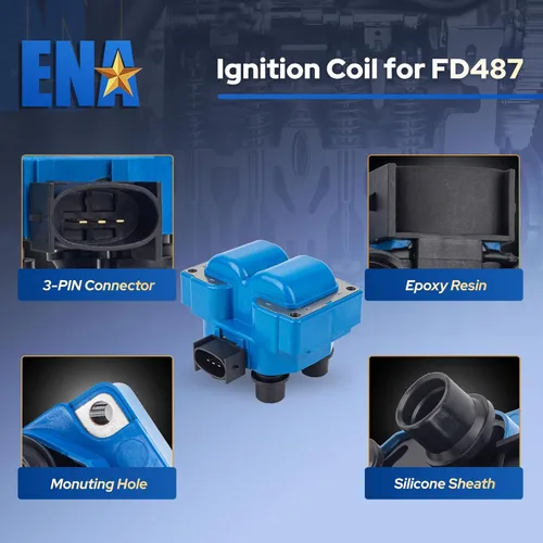 Miniatura 4 de ENA Juego de 2 bobinas de encendido azules con 8 bujías de platino y cable azul compatibles con Ford Crown Victoria E-150 F-150 F-250 Ranger