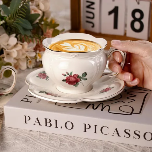 Miniatura 6 de KAMMAK - Juego de 2 tazas de té y platillos, tazas de café de porcelana, tazas de espresso apilables de 6.8 onzas, demitasses de cerámica para café