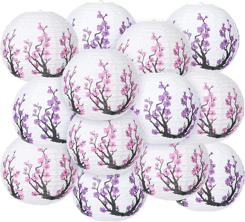 13 faroles de papel chinos japoneses de 12 pulgadas, decoraciones de fiesta Hibachi, flor de cerezo rojo, farol colgante decorativo para Año Nuevo