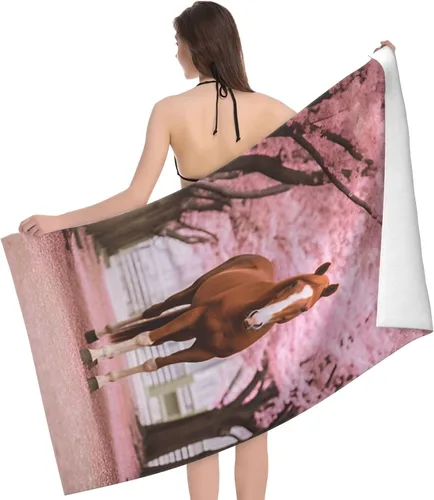 Miniatura 4 de Dujiea Toalla de playa de microfibra, toallas de baño grandes con diseño floral de caballo 3D para mujeres y hombres, toallas de baño de secado