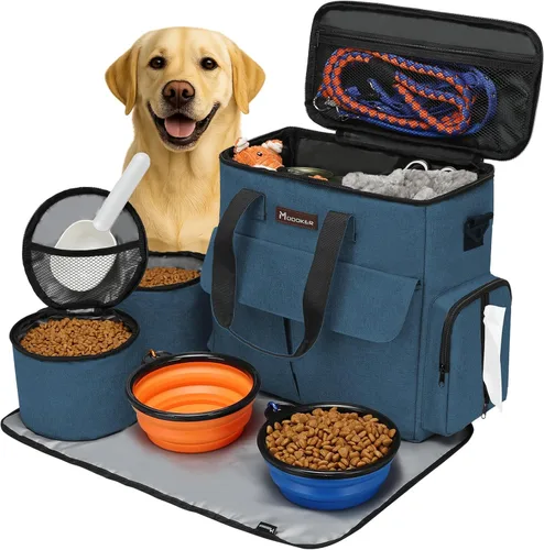Miniatura 15 de Modoker Bolsa de comida para perros, juego de viaje aprobado por aerolíneas, organizador portátil de accesorios de pañales con 2 contenedores de Rosa