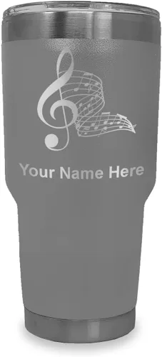 Miniatura 19 de LaserGram Vaso aislado al vacío de 20 onzas, notas musicales, grabado personalizado incluido (negro)