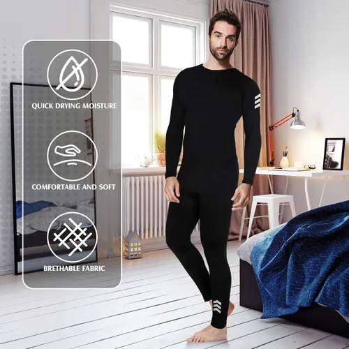Miniatura 4 de Suhine 3 Pcs Men's Thermal Underwear Set Sport Winter Base Layer with Fleece Lined Base Layer Bottom Top Winter Shirt Pants