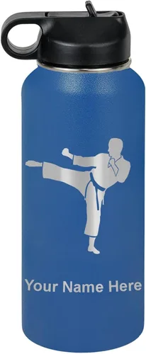 Miniatura 59 de Botella de agua personalizada LaserGram, Karate Man, de acero inoxidable con doble pared aislada al vacío con tapa abatible, regalo personalizado
