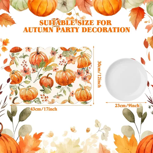 Miniatura 3 de Oinyoung - Juego de 6 manteles individuales de otoño de acuarela de 12 x 17 pulgadas, juego de 6 manteles individuales de plástico de calabaza