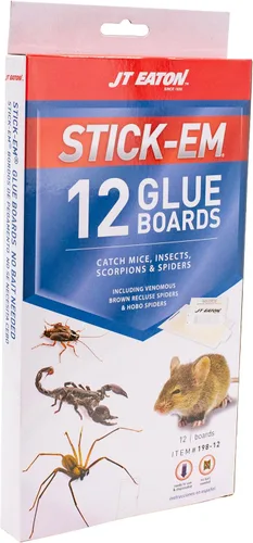 Trampa adhesiva Stick-Em para ratones e insectos – Control efectivo de roedores e insectos en interiores – Adhesivo no tóxico y sin desorden – Ideal