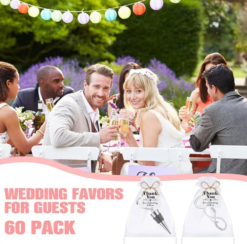 Miniatura 6 de Tanlade Juego de 60 piezas de recuerdos de fiesta de boda para invitados, tapón de vino y abridor de amor, regalos de despedida de soltera con 100