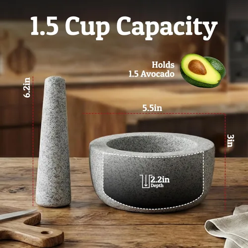 Miniatura 3 de Priority Chef Juego de Mortero y Mano de Mortero Pequeño de Servicio Pesado, 1.5 Tazas, Haga Guacamole Fresco, Salsa, Tazón de Molinillo de Piedra