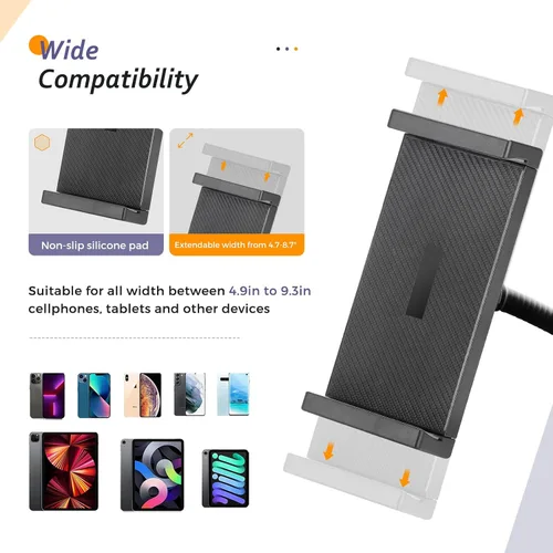 Miniatura 3 de Aureday Soporte de Piso para iPad, Soporte Trípode para iPad de Altura Ajustable de 67", Soporte para Tablet con Soporte Extensible para iPad mini