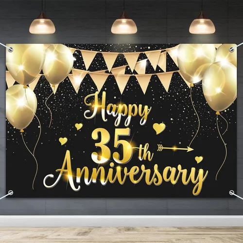 Miniatura 12 de HAMIGAR Fondo de pancarta de feliz 15 aniversario de 6 x 4 pies, 15 decoraciones de aniversario de boda, suministros para fiestas, color negro